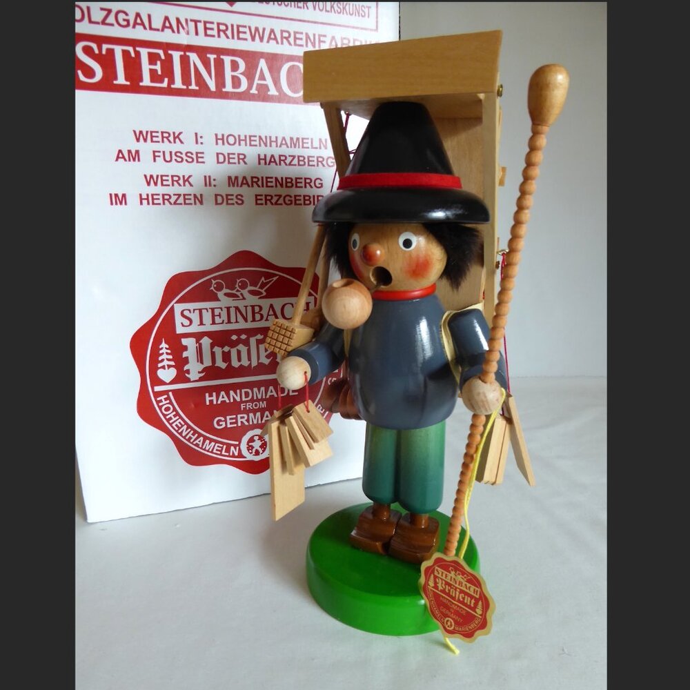 NEW 11” STEINBACH GERMANY MERCHANT MERCATOR PEDDLER WOOD INCENSE SMOKER